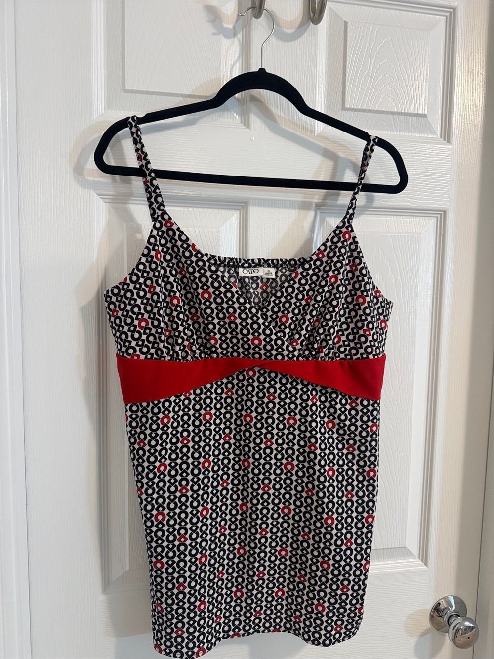 Cato Black White and Red Geometric Spaghetti Strap Camisole